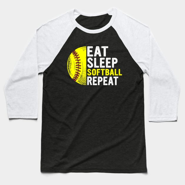 Eat Sleep Softball Repeat Funny Softball Players Kids Boys Baseball T-Shirt by MetalHoneyDesigns